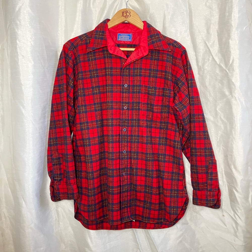 Pendleton VTG 90’s Red Plaid Flannel Wool Tartan Print Long Sleeve Button Down